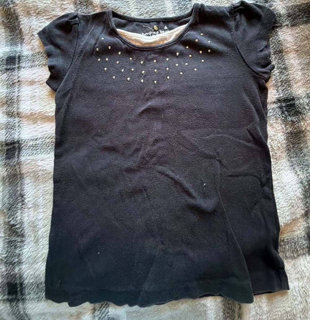 Jumping Beans Girls Black Rhinestone Embellished Cap Sleeve T-Shirt Size 6